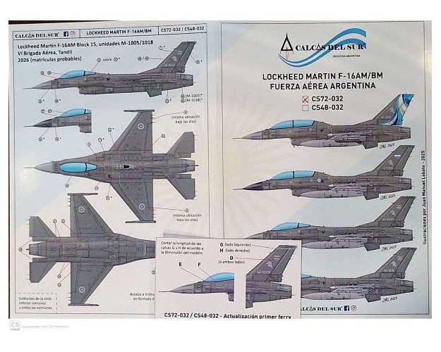 LOCKHEED MARTIN F-16AM/BM FUERZA AÉREA ARGENTINA - 1/72 - ACTUALIZACIÓN PRIMER FERRY