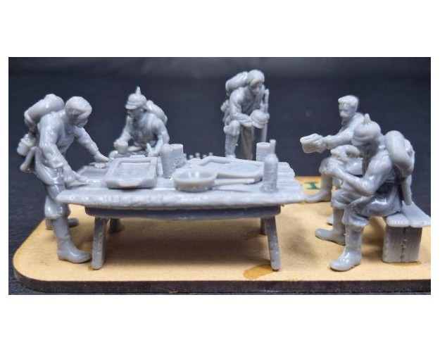 WWI Alemanes - comiendo (5 figuras + mesa + 2 bancos + accesorios)