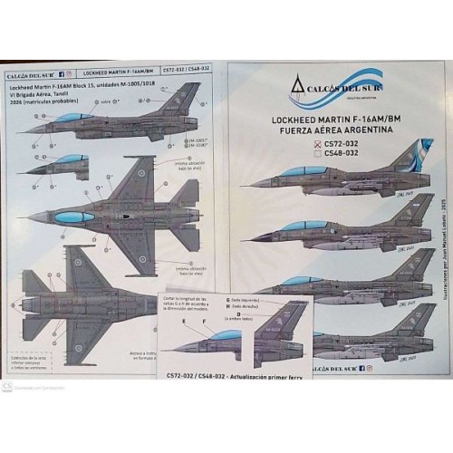 LOCKHEED MARTIN F-16AM/BM FUERZA AÉREA ARGENTINA - 1/72 - ACTUALIZACIÓN PRIMER FERRY