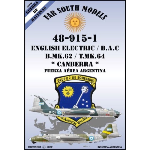 ENGLISH ELECTRIC B.A.C / B.MK.62 / T.MK.64 "CANBERRA" - FUERZA AÉREA ARGENTINA - CALCAS 1/48